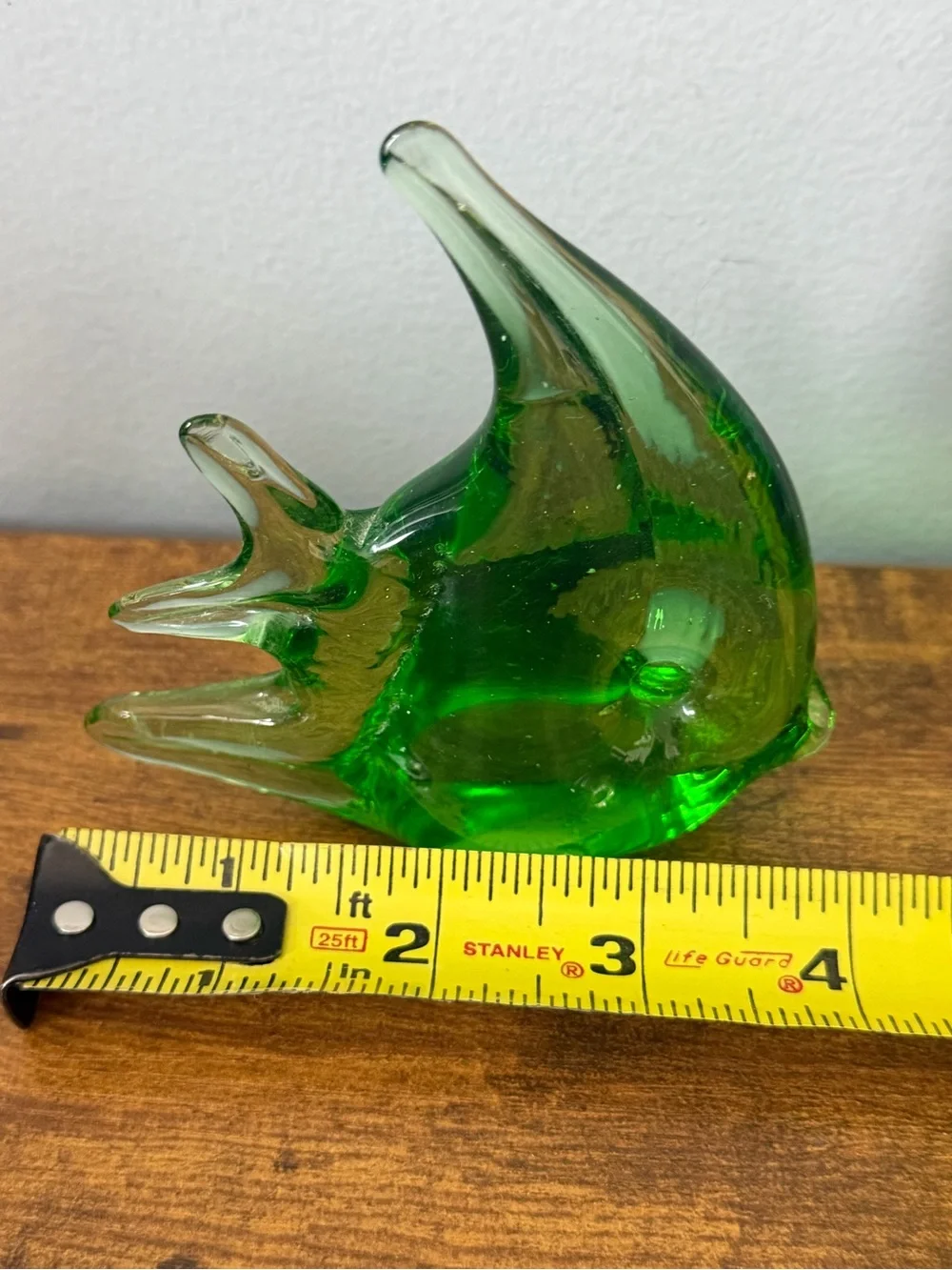 Vintage Hand Blown Green Art Glass Angelfish Figurine Murano Style MCM Decor